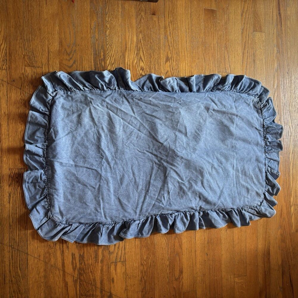 Vintage Ralph Lauren RL Blue Denim Ruffled Pillow Sham King 100% Cotton USA